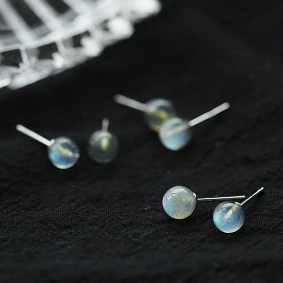 Natural Labradorite Stud Earrings, Sterling Silver Earrings - Picture 4 of 5